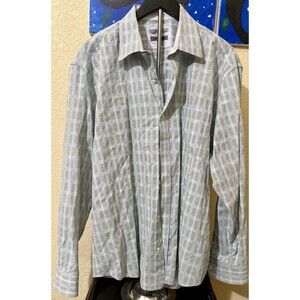 JOHNSTON MURPHY MENS SHIRT XL GREEN PLAID JACQUARD FABRIC